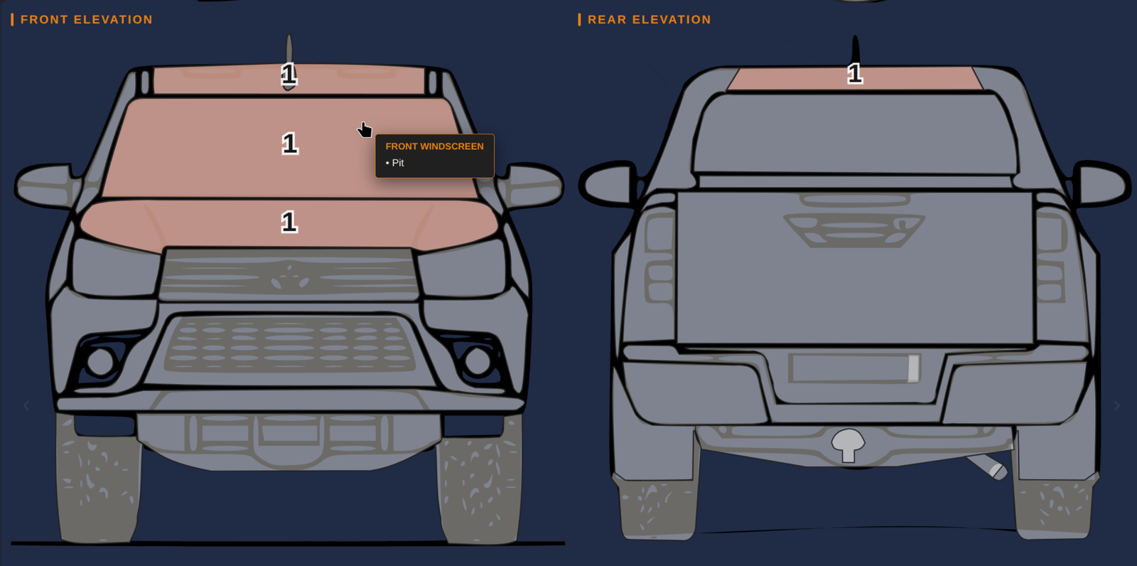 A third view of the same vehicle, completing the picture of where the damage is.